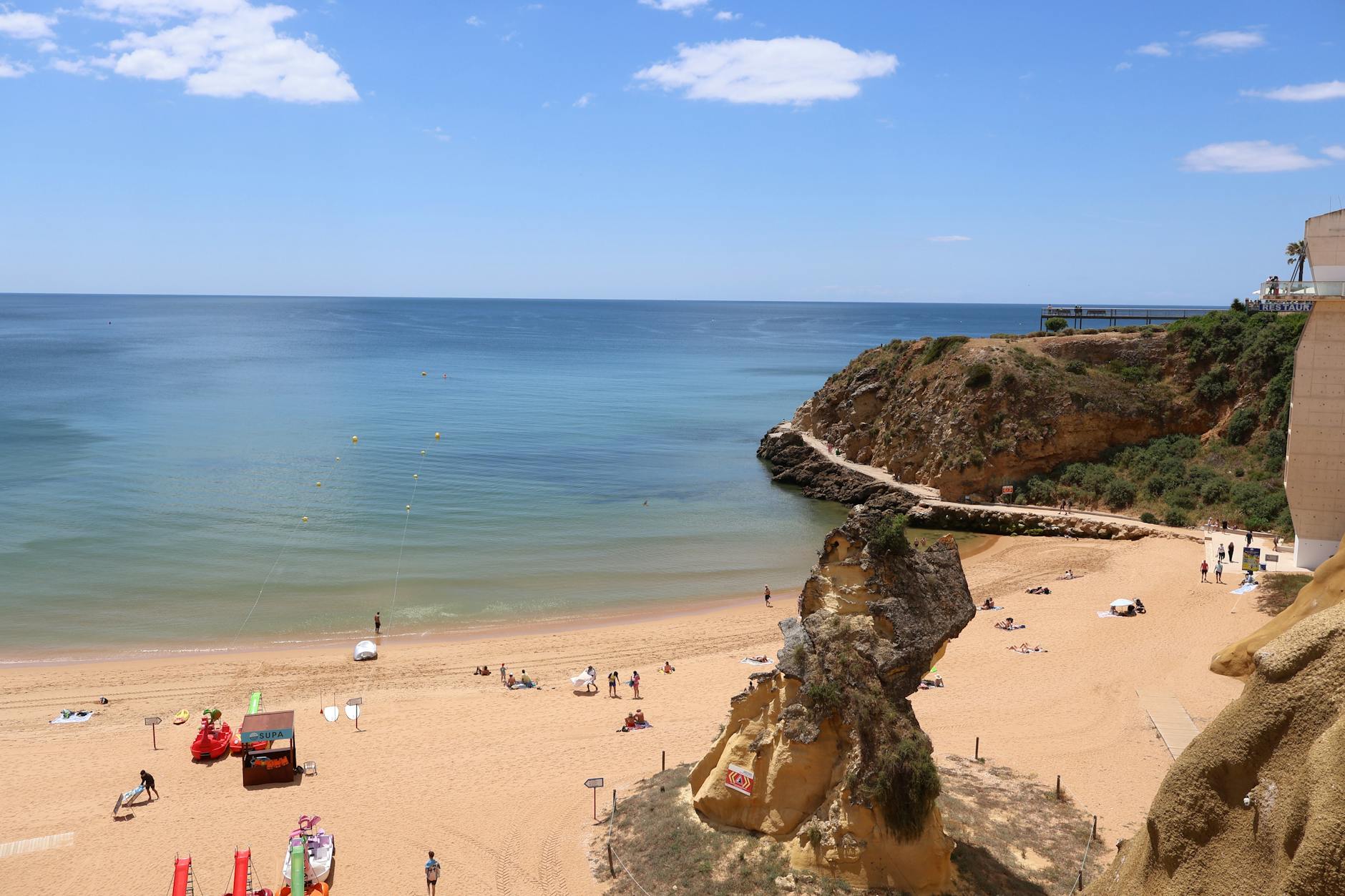 Cliff-backed sandy beach at Praia da Rocha on the Algarve coast in Portugal
