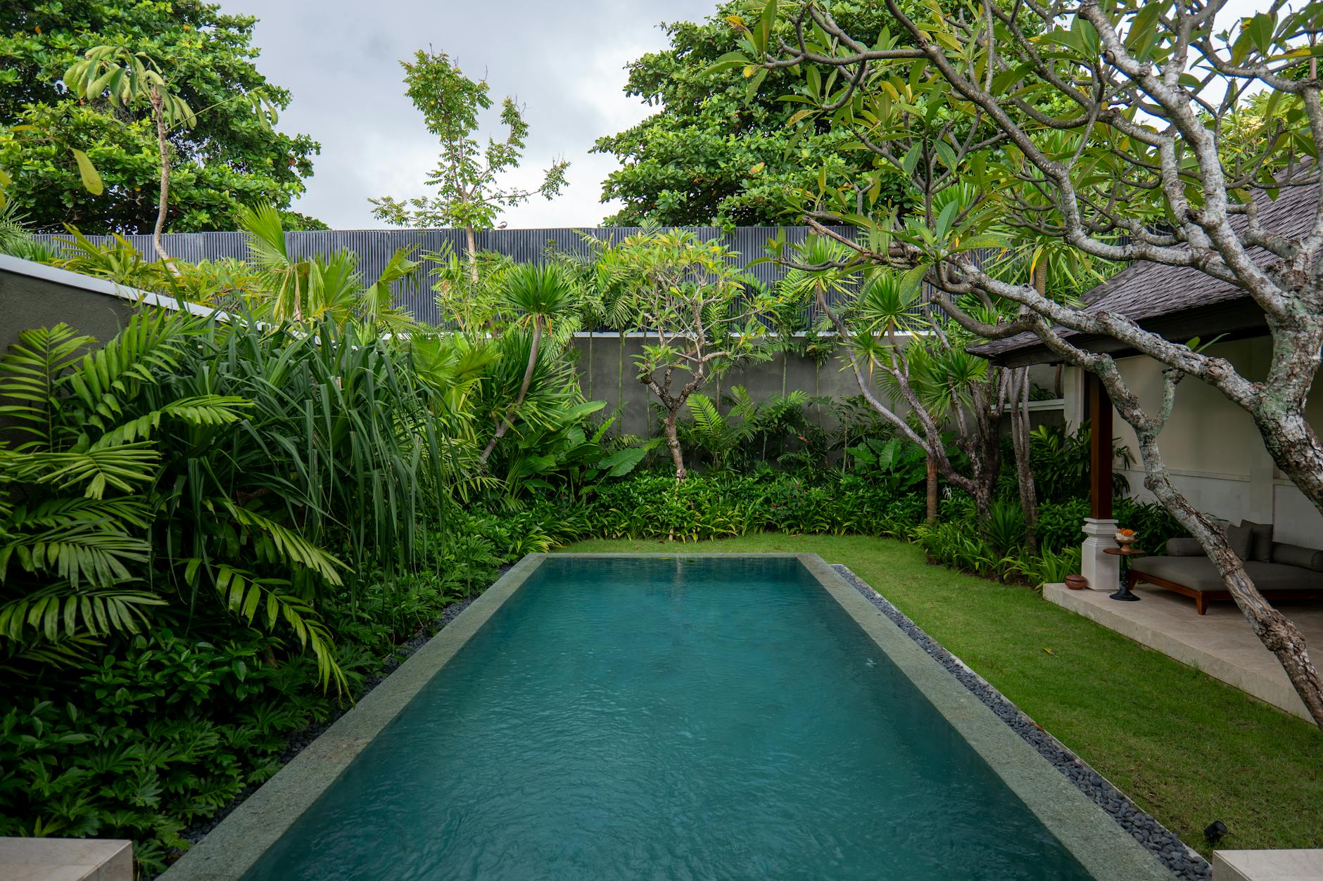 Tropical villa pool in lush Bali garden, a Bali with kids private villa scene for Australian families