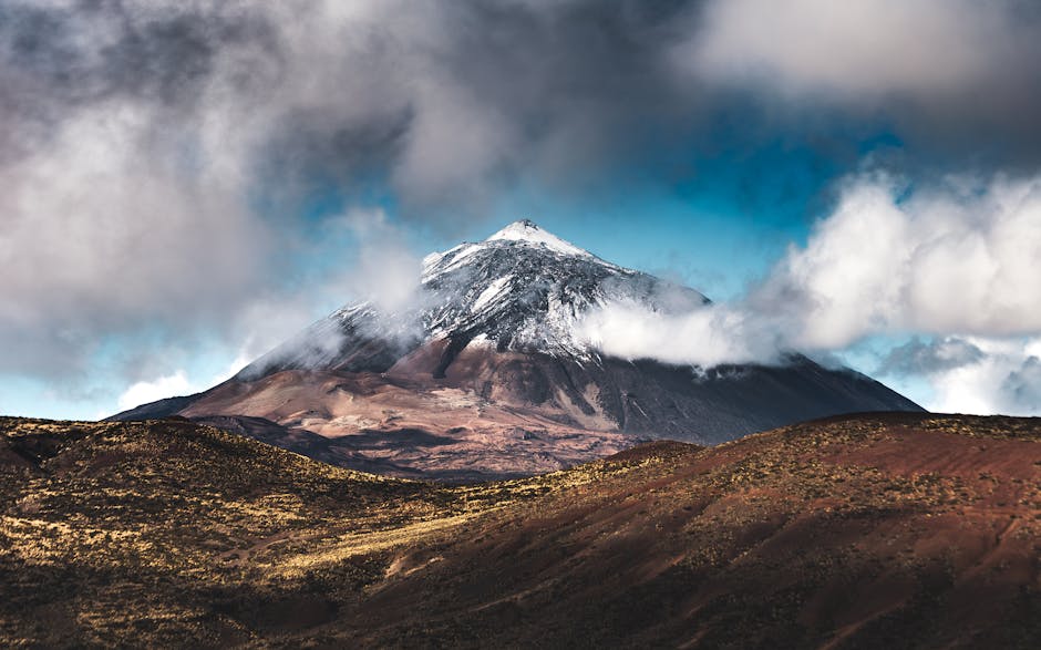Volcanic landscape and coastal family resort area on Tenerife in the Canary Islands