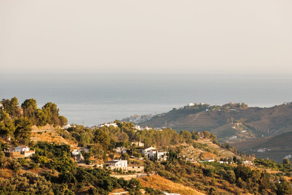 Andalusian white village and mountain coastline near Mijas on the Costa del Sol