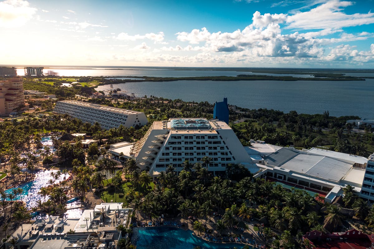 Tropical beach resort in Cancun Mexico with turquoise water for families
