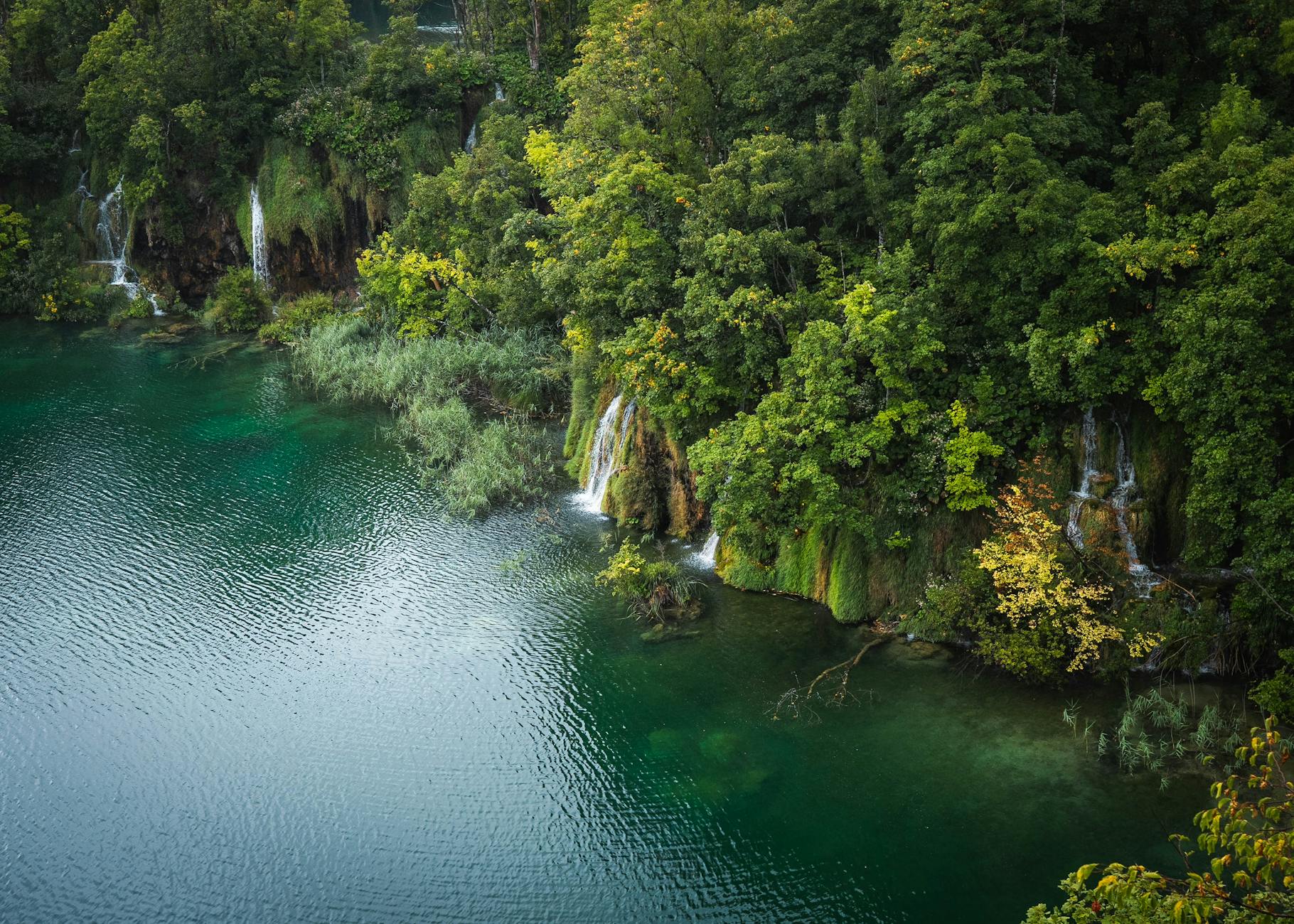 Aerial view of Plitvice Lakes waterfalls in Croatia, a family holidays to Croatia nature highlight