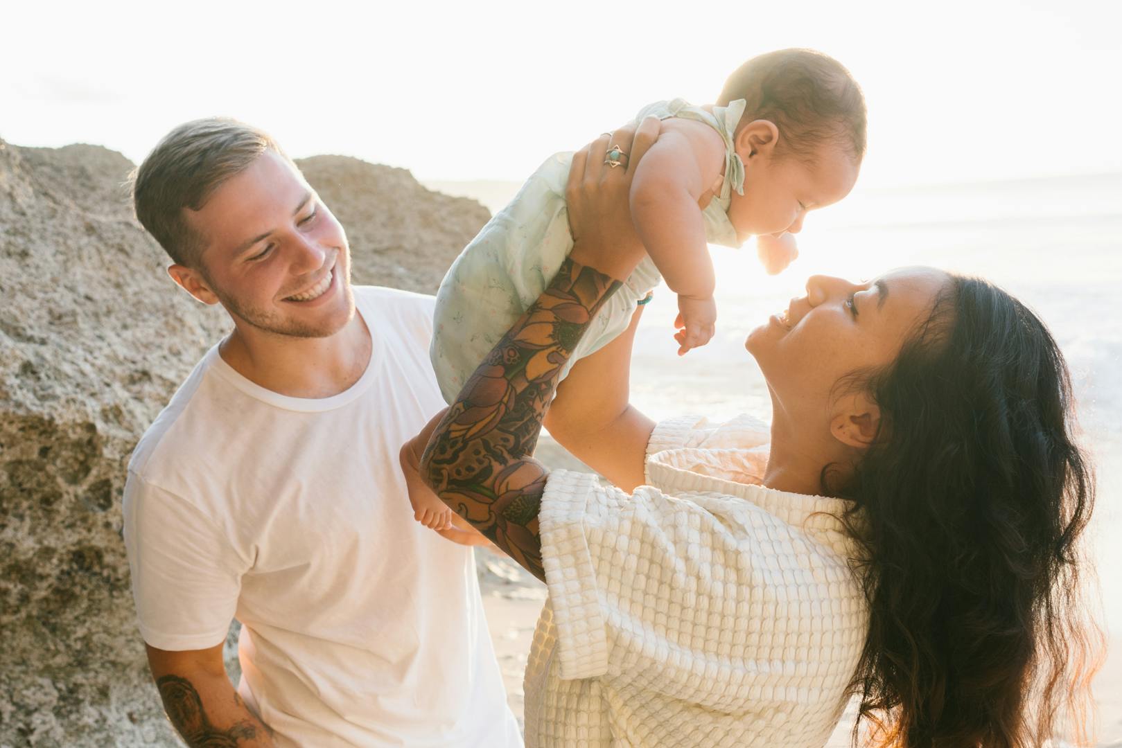 Happy family enjoying time together on a beach vacation
