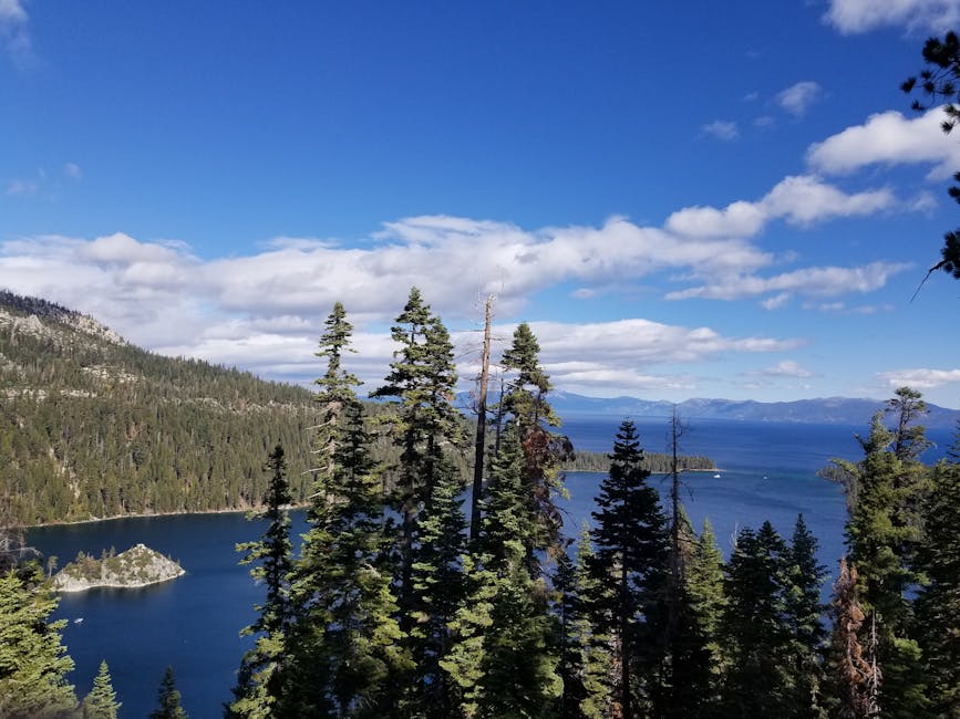 Families enjoying sandy Lake Tahoe beach with clear blue water and mountain views