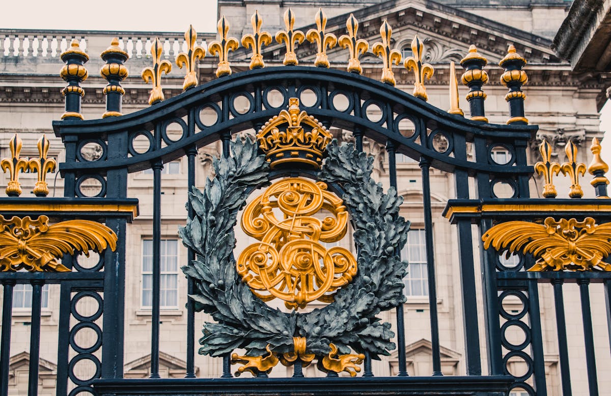 Ornate gates of Buckingham Palace in London