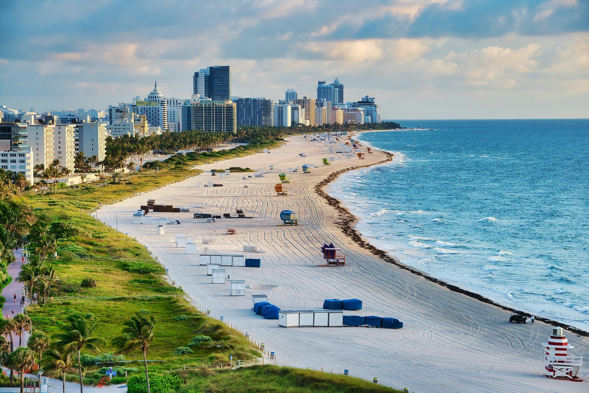 Aerial view of Miami Beach showing the coastline, ocean, and city skyline