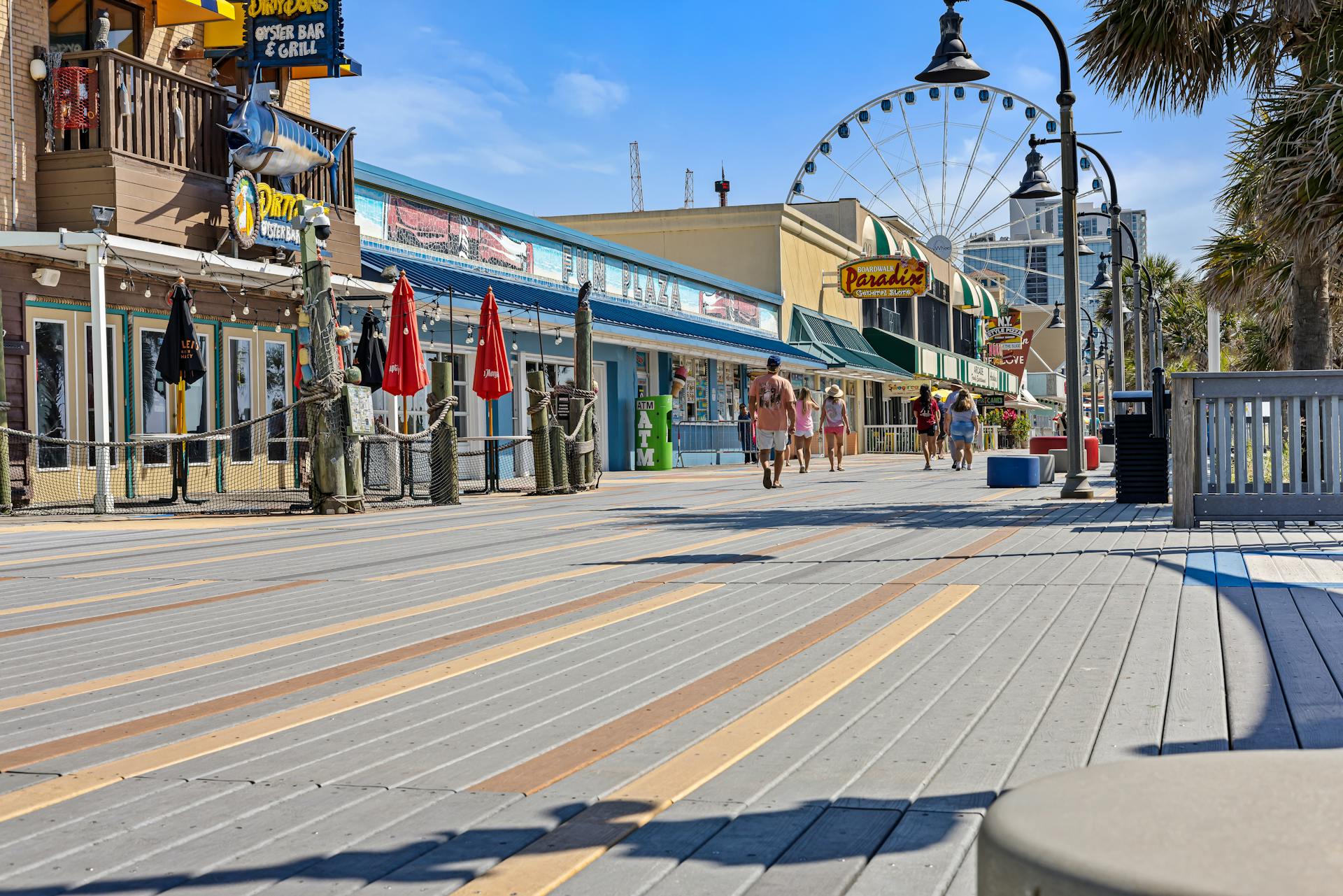 Myrtle Beach promenade boardwalk stretching along the oceanfront