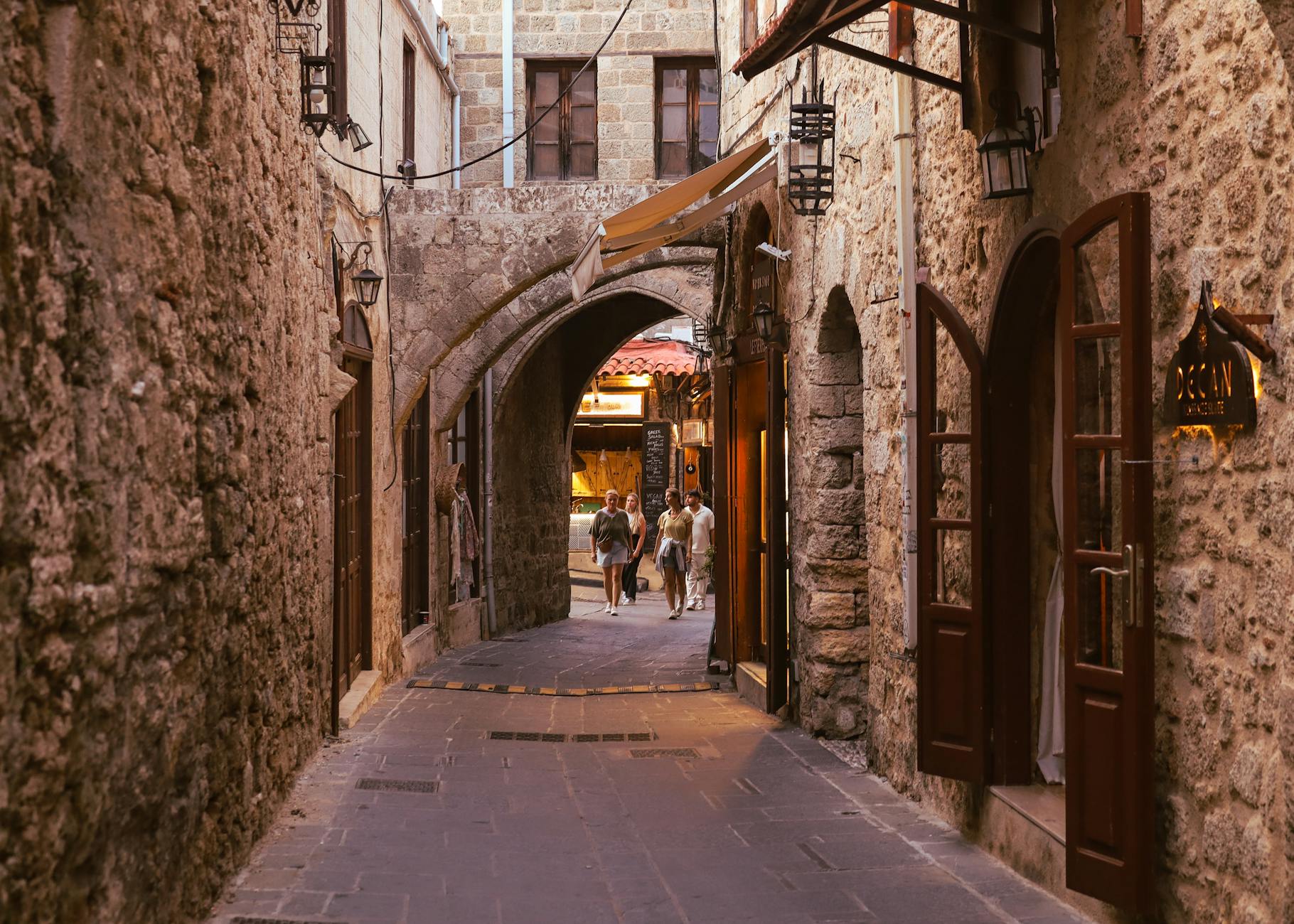Cobbled street in Rhodes Old Town, the walkable medieval core for family holidays