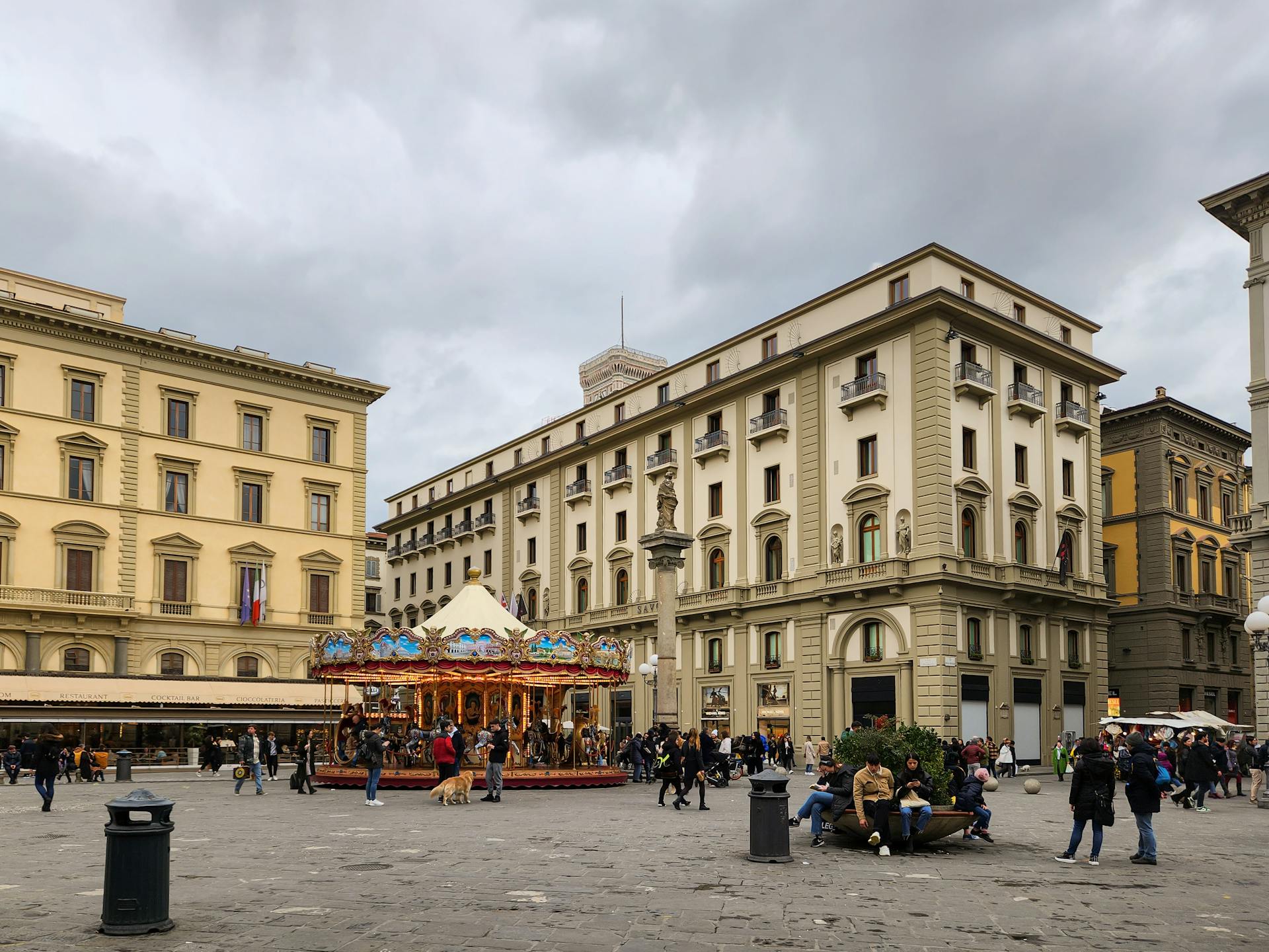 Piazza della Repubblica in Florence with its historic carousel, a popular stop with young kids