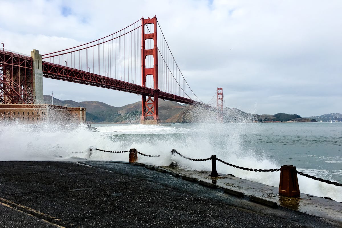 Golden Gate Bridge in San Francisco with fog typical of summer weather