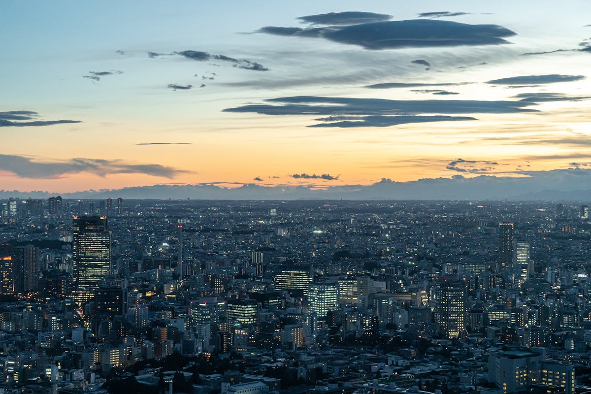 Tokyo cityscape at twilight showing skyline and city lights