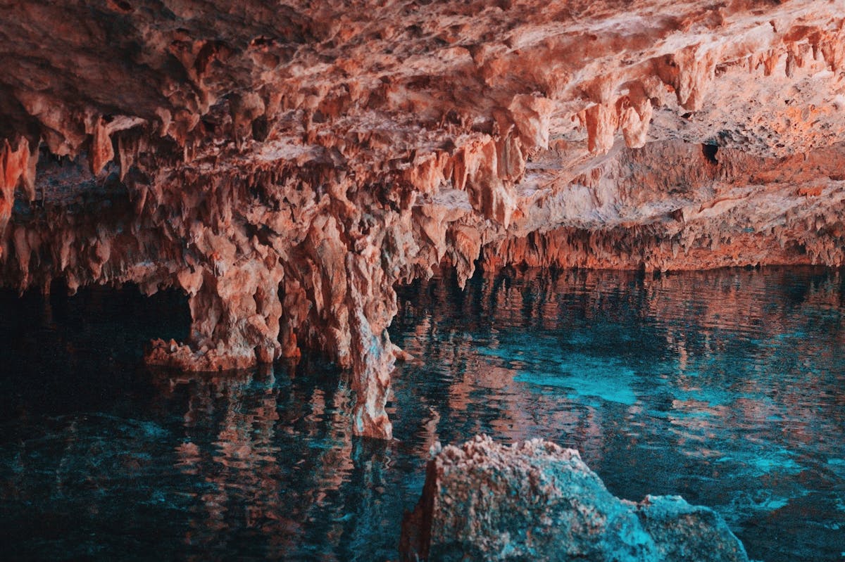 Crystal clear cenote waters with limestone formations perfect for family swimming excursions