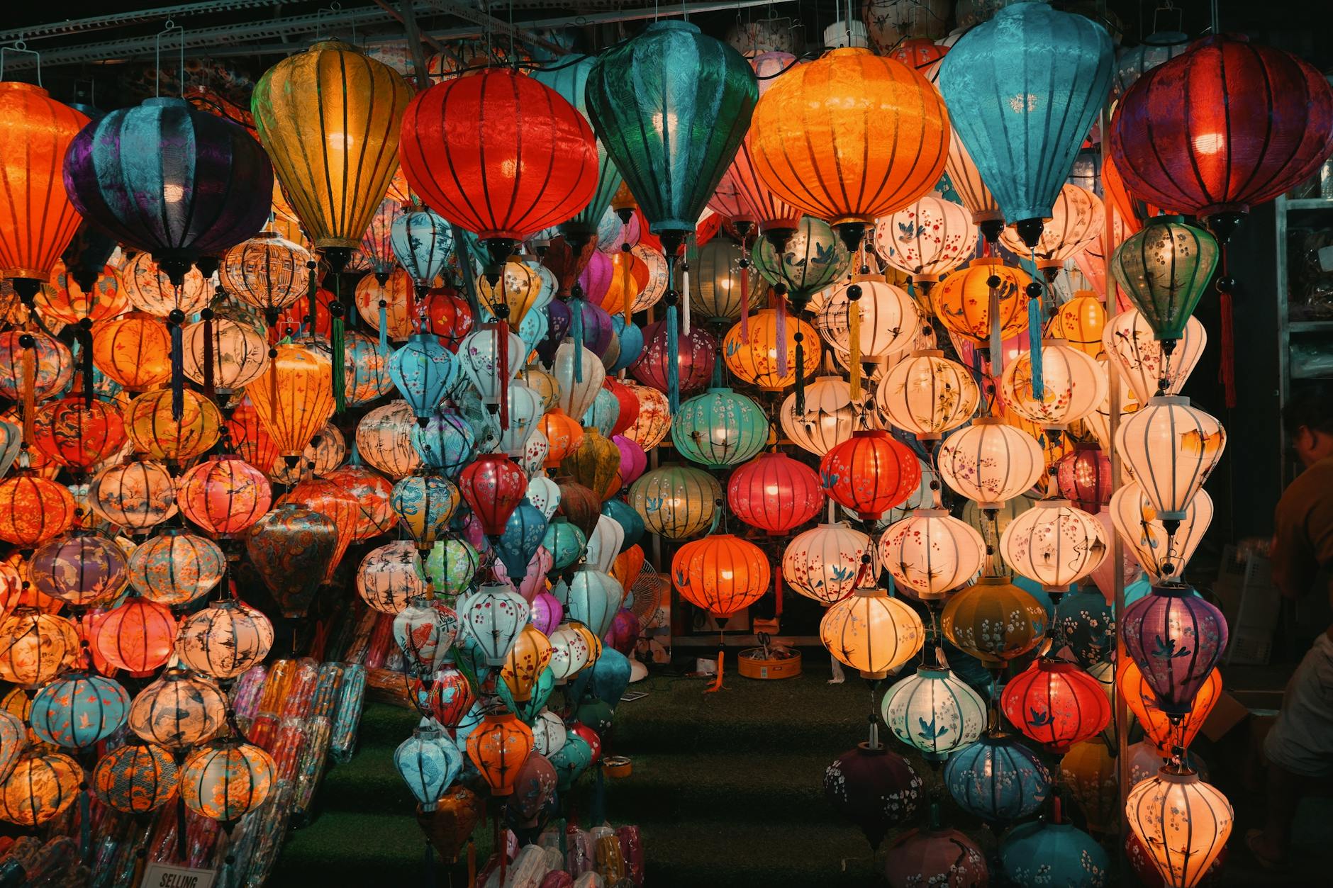 Colorful traditional lanterns on display in Hoi An ancient town Vietnam